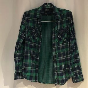 American Eagle Green Plaid Button Up